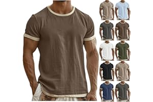 Bacrelax Linen Shirts for Men Short Sleeve Casual Crewneck Cotton Linen T Shirts Summer Lightweight Vacation Beach T-Shirts