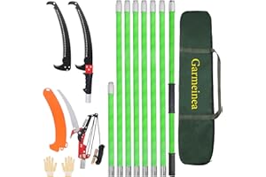 GARMEINEA Manual Pole Saw for Tree Trimming, 26Ft Extendable Tree Pruner, Branches Trimmer Set Garden Tools with Sharp Saw Blades and Scissor, Branch Pruner Cutter, Tree Pole Pruner Cutting for Palms and Shrubs