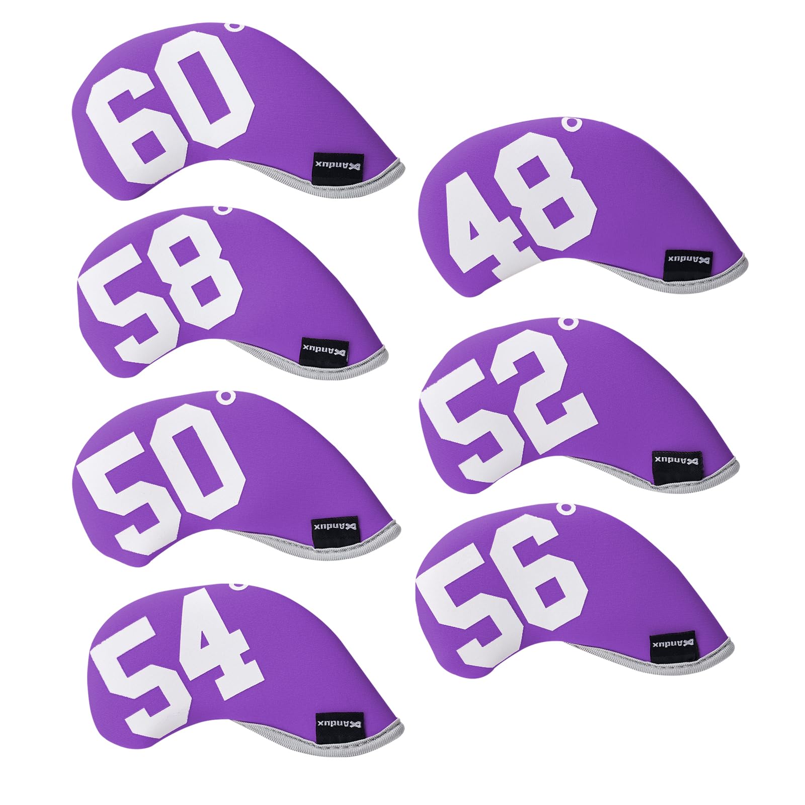 Andux 7pcs/Set Golf Wedge Irons Club Head Covers with Degree NO. on both Sides MT/W10 Purple