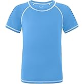 Roadbox Boys Rash Guard Short Sleeve Swim Shirt, UPF 50+ UV Water Shirts for Kids, Surf Fishing Sun Protection Rashguard
