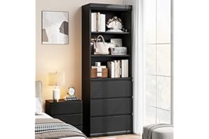 70" Tall Bookcase with 3 Drawers & 3-Tier Open Shelves, Modern Wooden Storage Cabinet Organizer for Living Room, Office, Libr