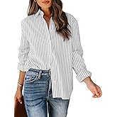 Aoudery Womens Button Down Shirts Cotton Striped Dress Shirt Long Sleeve Collared Office Work Pinstripes Blouses Tops
