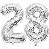 28 Balloon Number, 40 Inch Silver Foil Balloons Giant Jumbo Helium Number 28 or 82 Balloons for 28th 82th Birthday Decorationss Anniversary Events Boys Girls Party Decorationss (Silver)