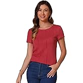 Allegra K Summer Textured Top for Women's Crew Neck Knit Short Sleeve Blouse