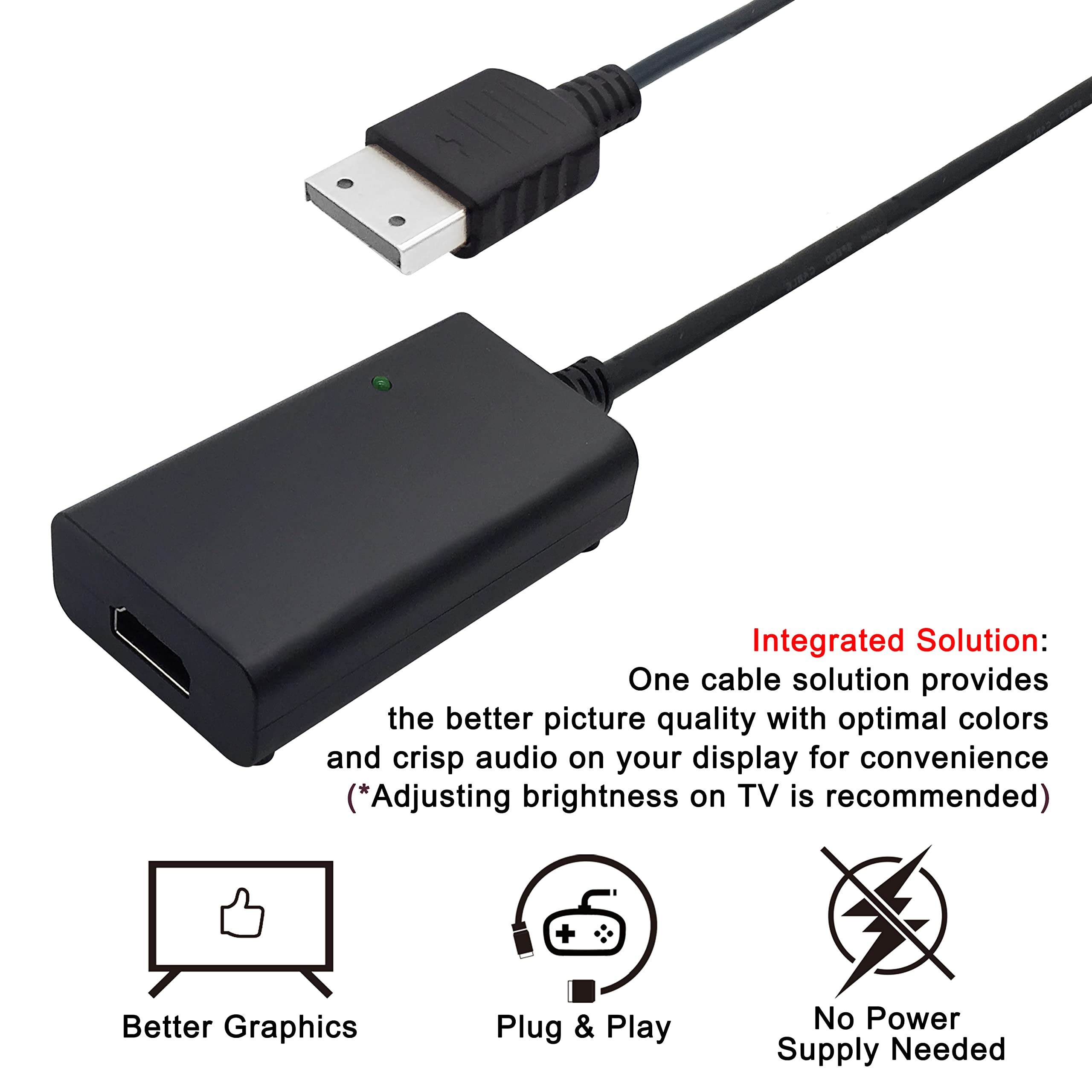HDMI Cable for Sega Dreamcast DC Console, Dreamcast to HDMI Adapter with True VGA Signal Output (100% Improved Video Quality-HD Converter)