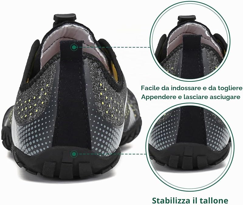 Barefoot Shoes Uomo Donna Scarpe Barefoot - Scarpe Minimaliste Scarpe da Palestra - Traspiranti Scarpe da Scoglio - Punta Larga e Suola a Goccia Zero Nero Fumoso, Gr.45 EU