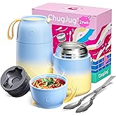 ChugJug 2 Pack Insulated Food Jar 26oz & 18oz, Thermo for Hot Food Vacuum Insulated Soup Container, Leak-Proof Stainless Steel Food Jar with Spoon, Cute Stylish Design for School Office Travel (Blue)