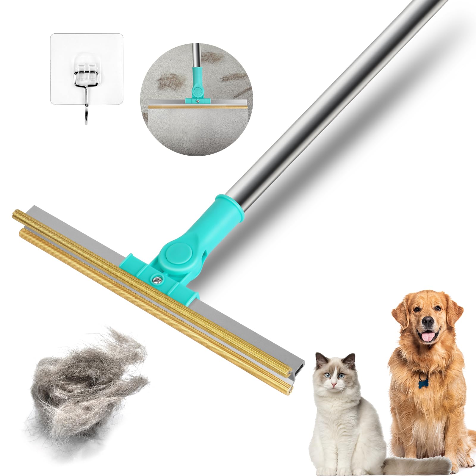 flintronic Pet Hair Remover Carpet Rake Lint, Dog Cat Hair Remover Brush Tool with Adjustable Long Handle, Carpet Rake Lint Scraper for Couch Rug Clothes, Dog Cat Hair Removal