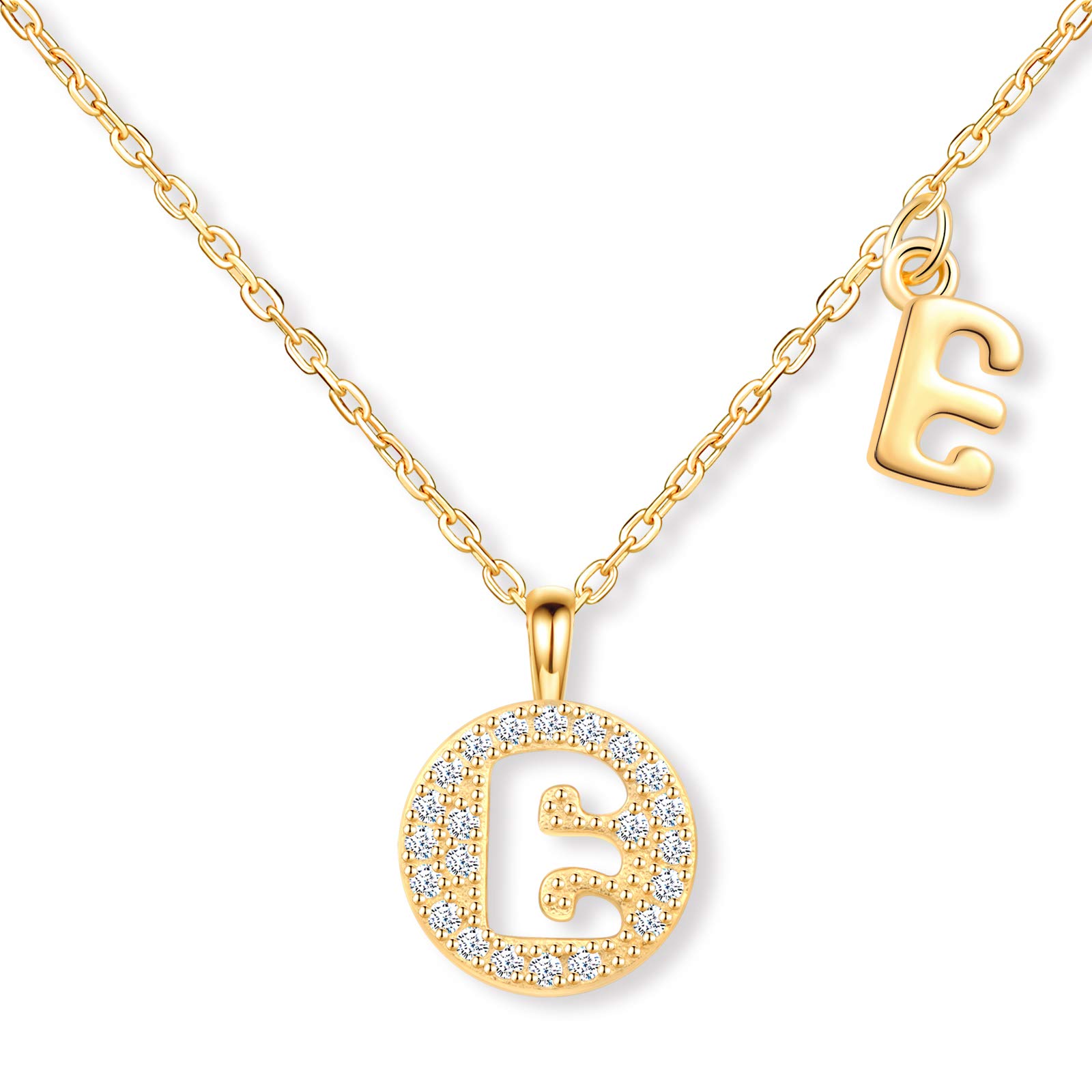 MicLee Women's girl's Necklace pendant, 925 Sterling Silver necklace, Fashion letter diamond necklace, Gold the letter E necklace pendant, Inlaid zircon, beautiful and shining pendant