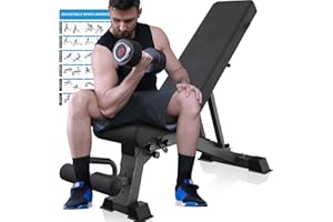 LINBOLUSA Adjustable Weight Bench - 1200lbs Capacity Workout Bench, Full Body Workout Exercise Bench for Home, Fully Upright Backrest Design, Adjustable Incline Decline Bench Press - 2024 Version Black