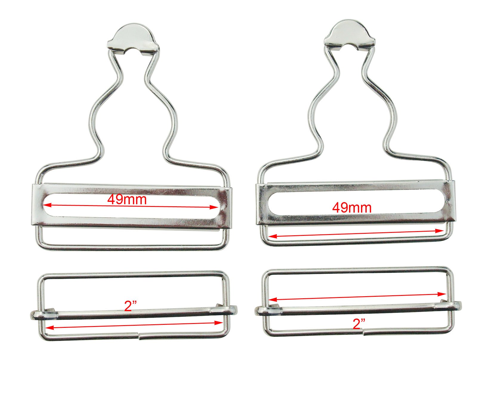 MYIW 2" 49mm Silver Brace Buckles - Dungaree Clips with Rectangle Buckle for Suspenders and Straps - Fasteners for Overalls and Pinafore Dresses (2")