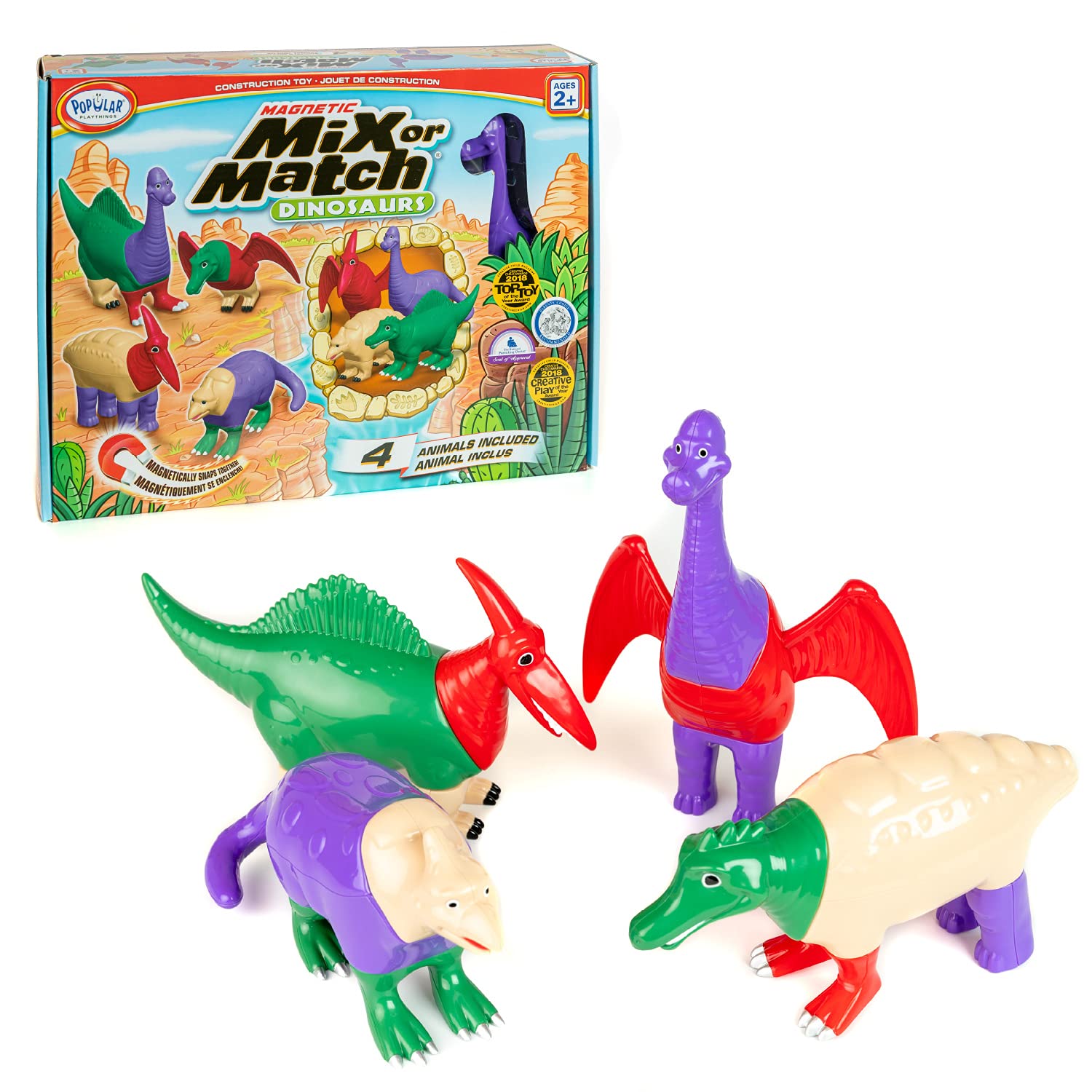POPULAR PLAYTHINGS Magnetic Mix or Match Dinosaurs Toy Play Set, 12 Pieces