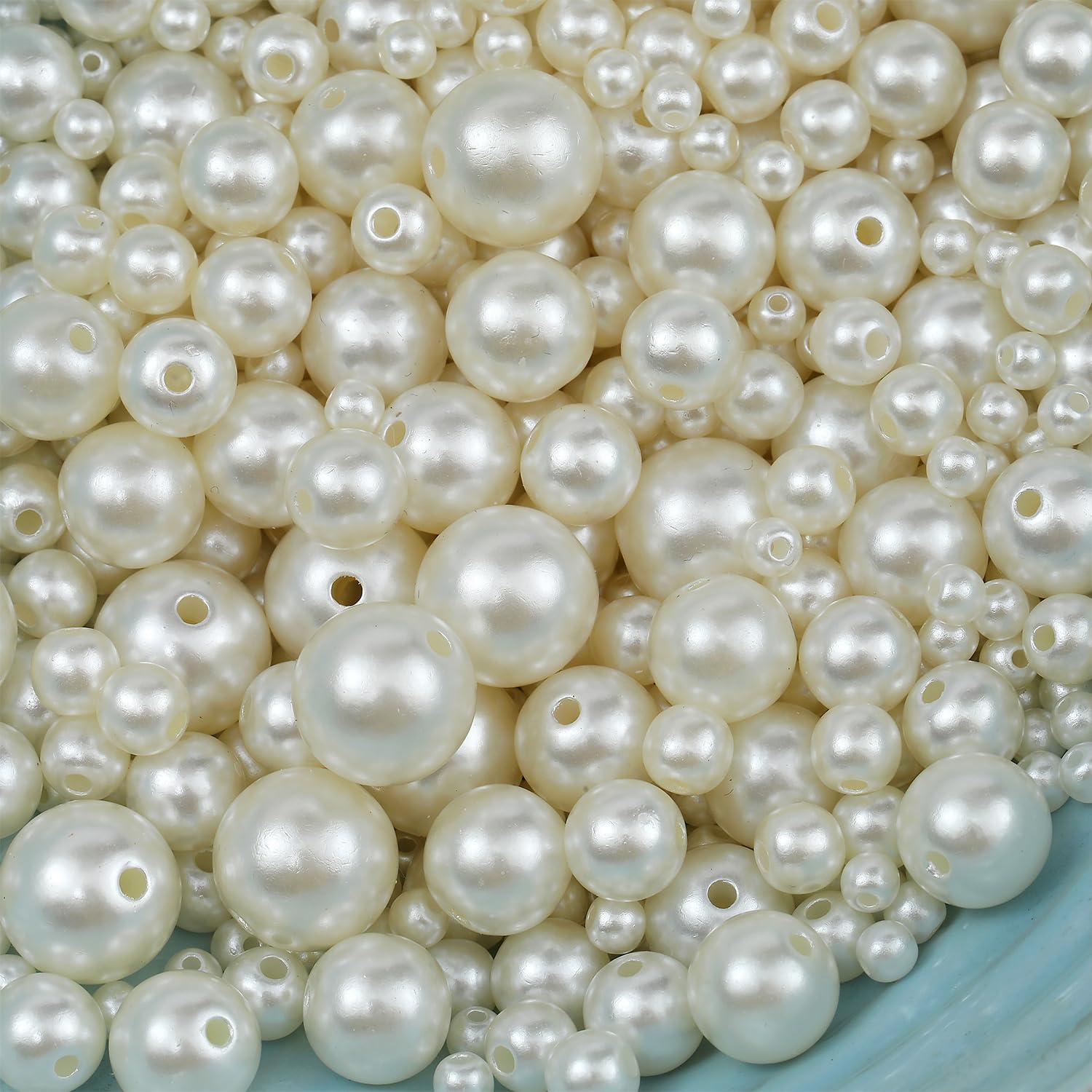 1200 Pcs Pearl Beads for Jewelry Making, 5 Size Round Pearls for Bracelets Making Kit Small Pearl Filler Beads with Hole for DIY Craft Necklace Earrings