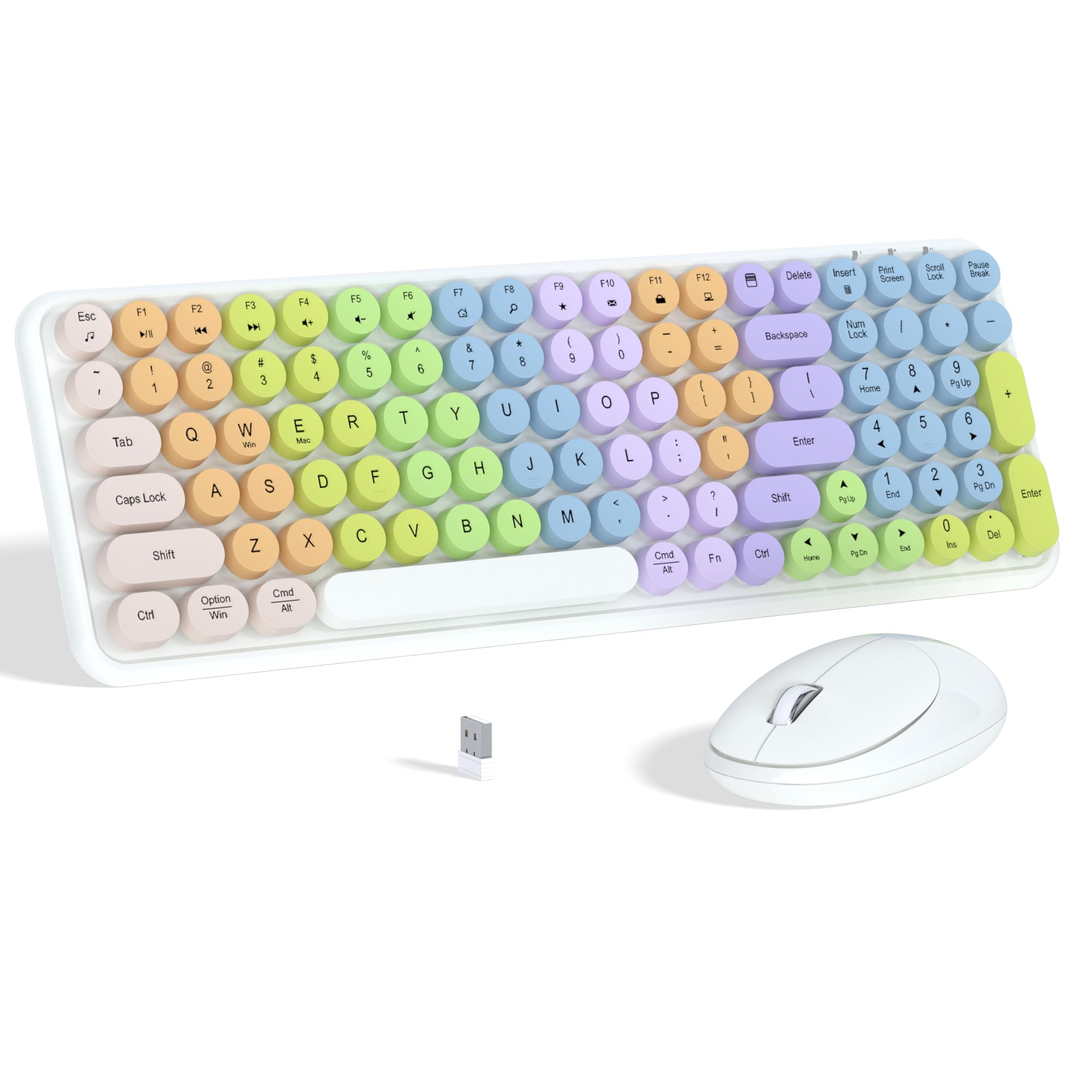 Photo 1 of Colorful Wireless Keyboard Mouse Combo, Gradient Rainbow Colors 100 Keys and 2.4GHz Optical Mouse Connection for Windows, Mac, Laptop, PC, Desktop (White Colorful)