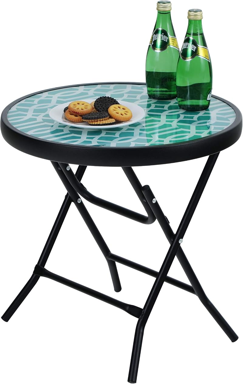PHI VILLA Folding Side Table - Turquoise Small Round Patio Table