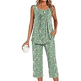 Bestbee Women's Sleeveless Pajama Sets 2 Piece Sleepwear Summer Lounge Outfits Henley Tanks Capri Pants Ladies Pjs