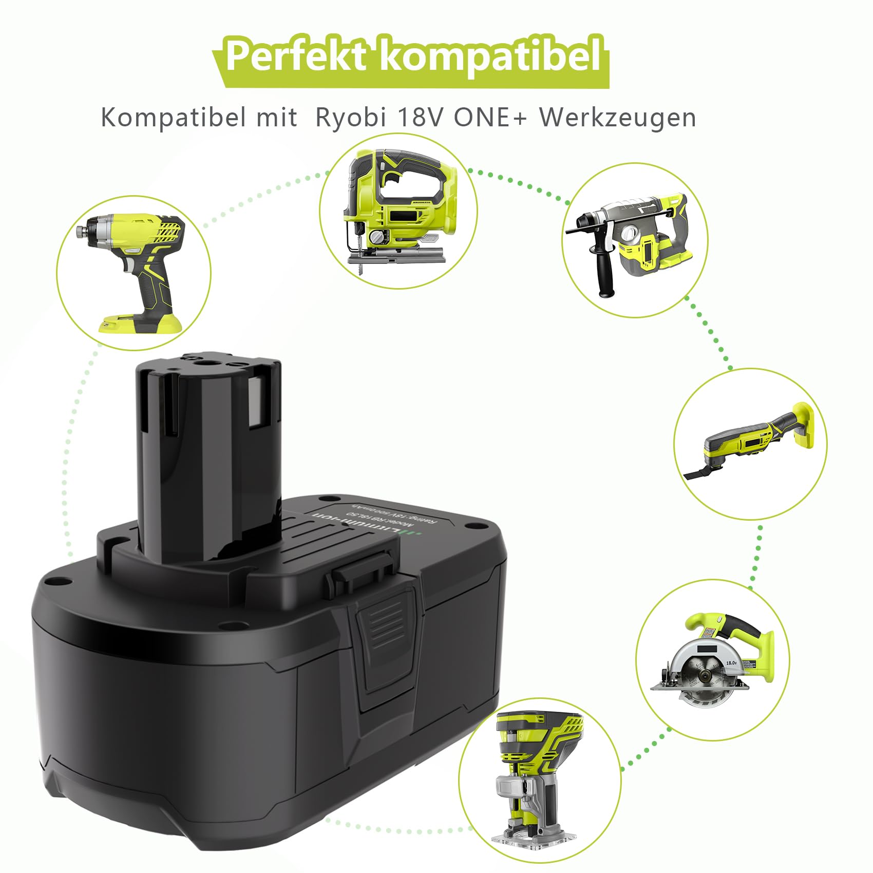 REACELL 2 Stück 5000mAh Ersatzakku für Ryobi 18V RB18L50 Li-ion akku für Ryobi ONE+ RB18L40 RB18L25 RB18L15 BPL-1820G P108 P104 P107 P105 Werkzeugen mit LED-Anzeige 3