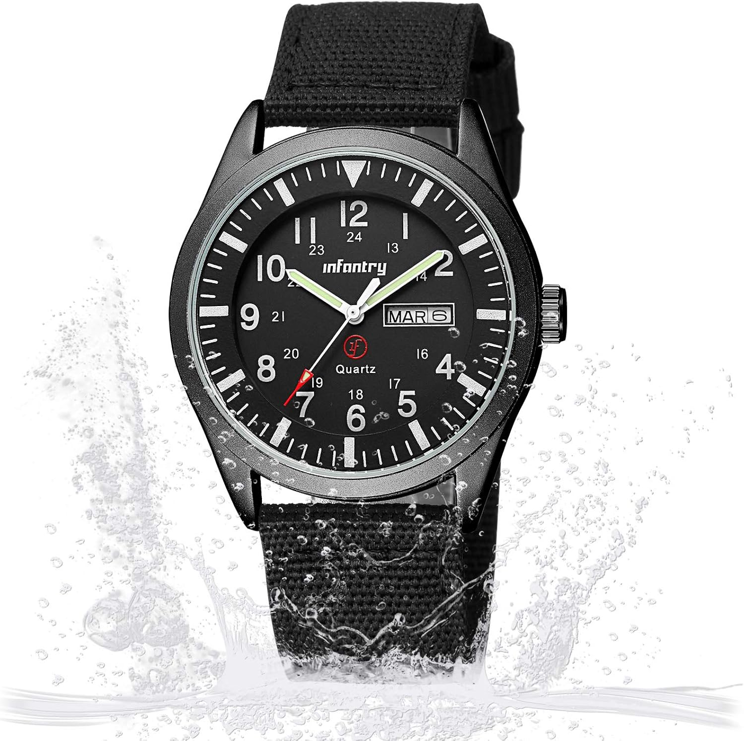 Infantry Mens Military Army Watch, Gents Black Analogue Tactical Wristwatch, 12/24 Hour Military Time with Day Date - Image 5