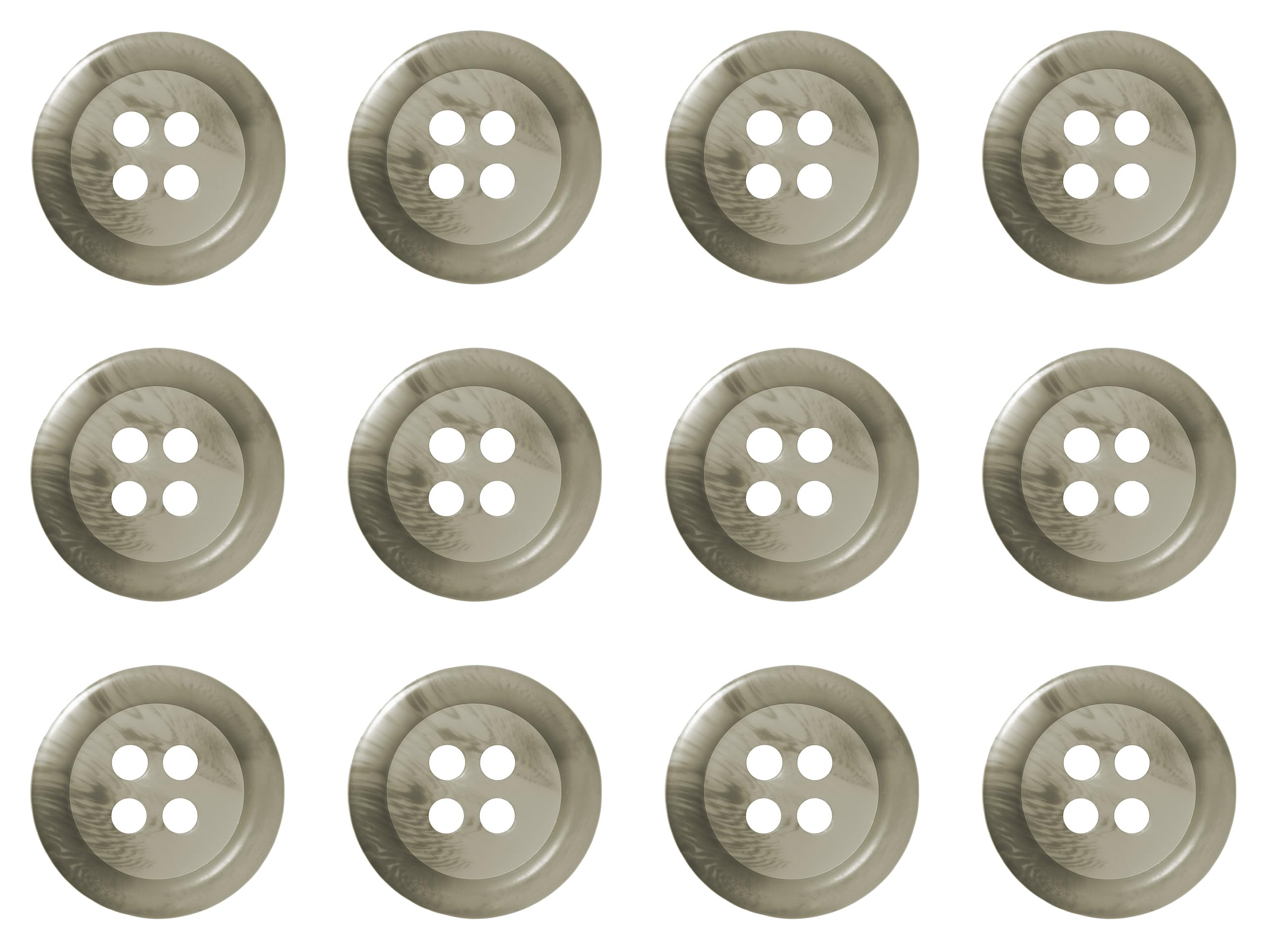 Pack of 12 Light Grey Taupe 15mm Round Faux Horn Sew On Plastic Buttons for Skirts Trousers Suits Shorts Flat 4 Holes 24L