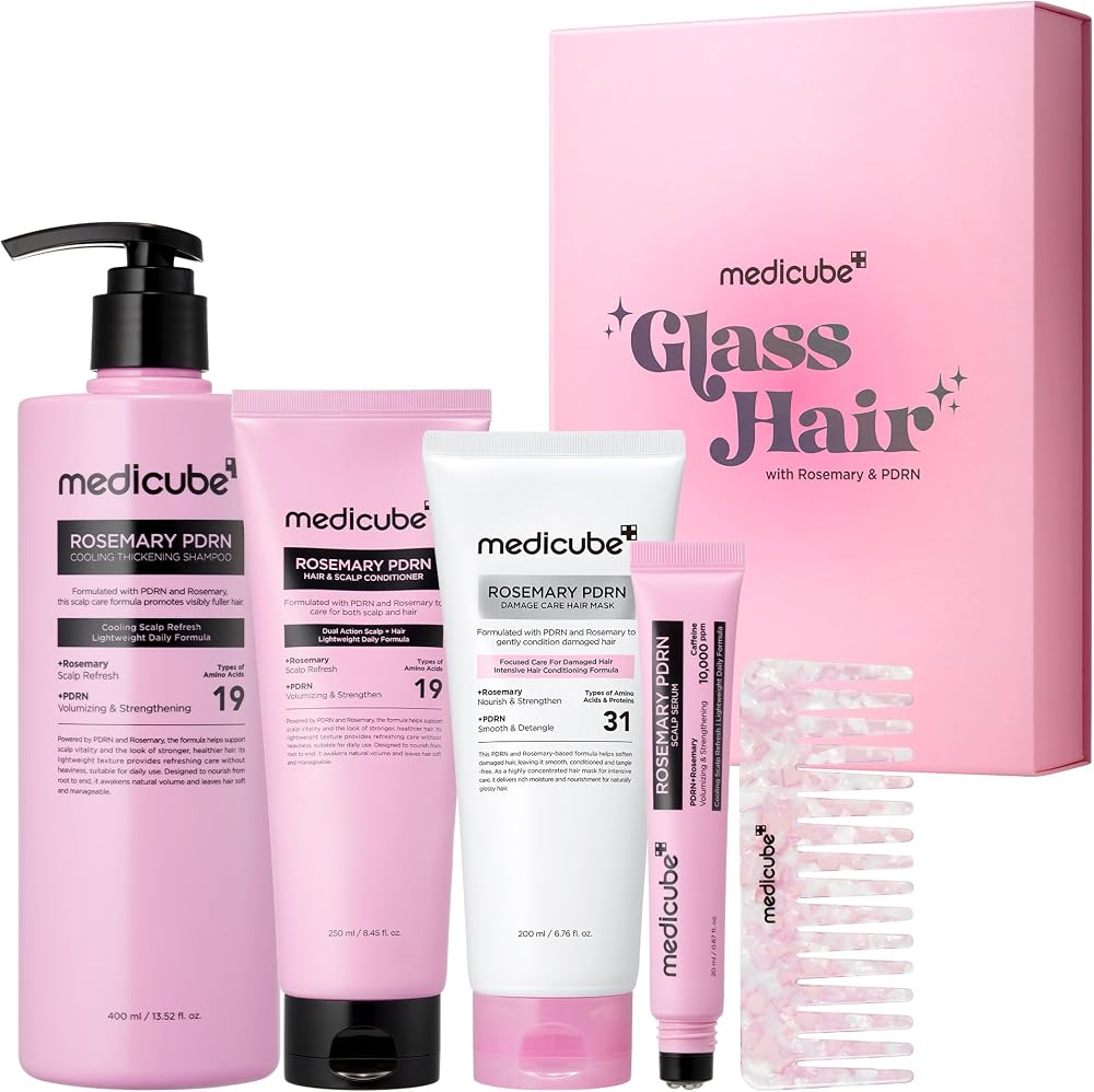 medicube Rosemary PDRN Glass Hair Set, Full-Size Gift Kit for a Fuller Look | Scalp-to-Ends 4-Step Hair Ritual - Root Volume