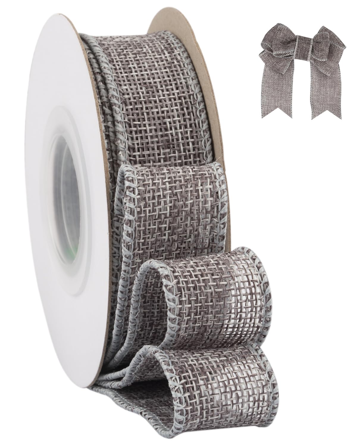 Tekdeere Burlap Ribbon 25mm x 9 Meters, Gray Wired Ribbon for Crafts, Gift Wrapping, Wreaths, Bows, Tree Decoration and Outdoor Decoration