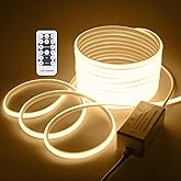 Samsion COB Outdoor LED Strip Lights Waterproof 50ft Dimmable LED Rope Light with Reomote AC 110V~120V Cuttable Flexible FCOB COB Light Strip Warm White 3000K for Building Garden Commerical Decor
