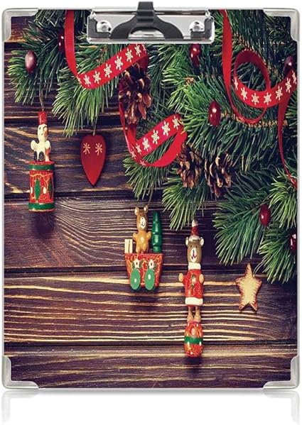 Amazon クリップボード サイズ対応 レンジップボード クリスマス 屋外スケッチポータブルスケッチクリップ 2個 素朴な木製の背景 12月古いクリスマスノエル時間テーマリボンプリント緑と茶色 クリップファイル ボード 文房具 オフィス用品