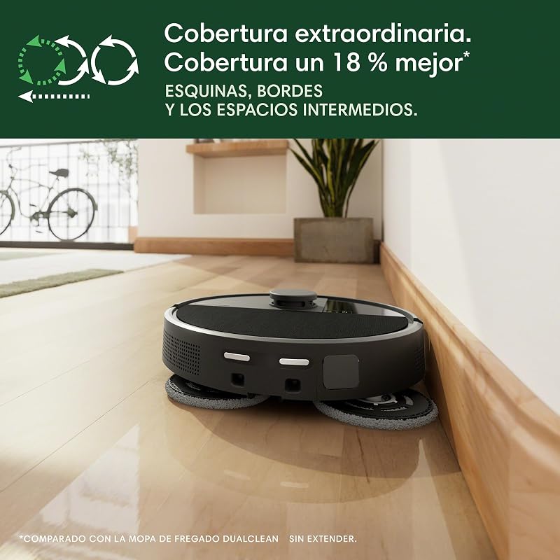 Roomba Plus 505 Combo con Base AutoWash multifunción y autolimpiable, Mopas DualClean con PerfectEdge, PrecisionVision IA, Clearview Pro LiDAR, Secado Aire Caliente mopas, 75 días autovaciado_N