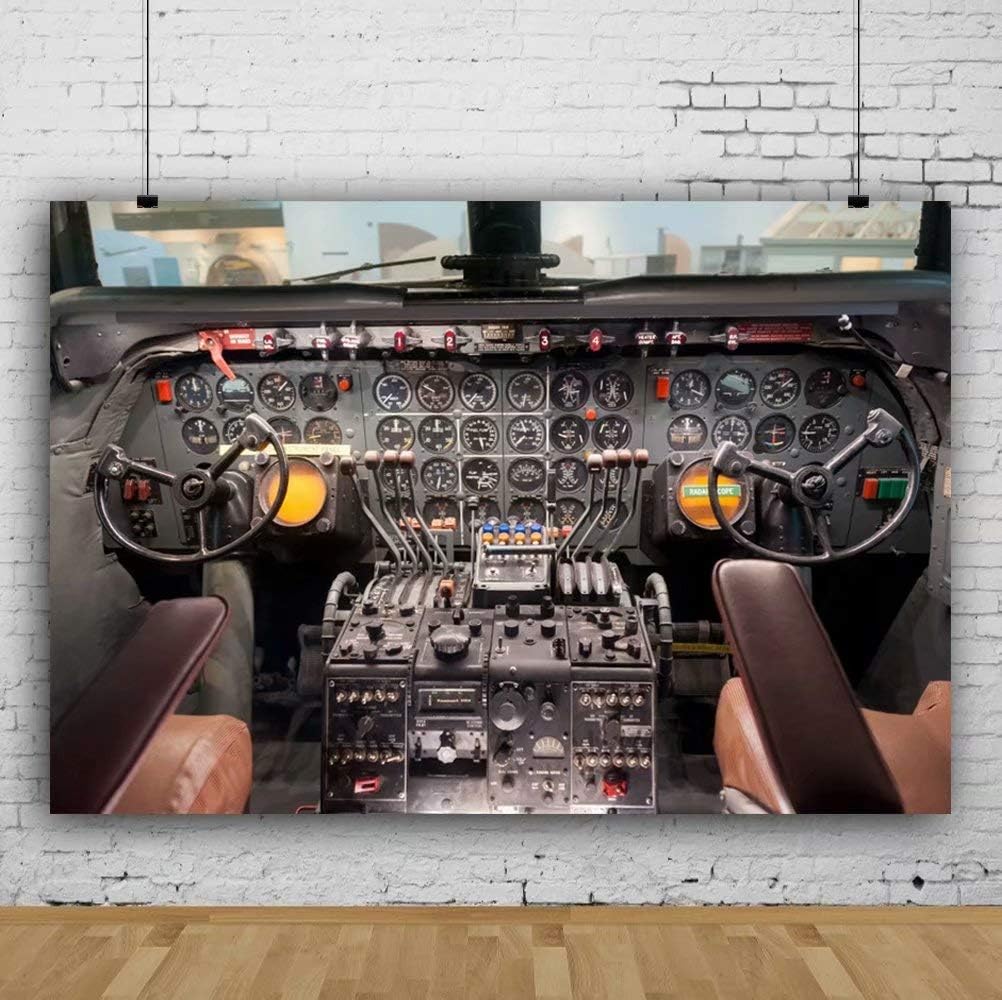 OFILA Aircraft Cockpit Backdrop 8x6.5ft Control Panel Photos Background Navigation Plane Vehicle Aeroplane Dashboard Deck Equipment Piloting System Photos Boeing Airplane Photo Props