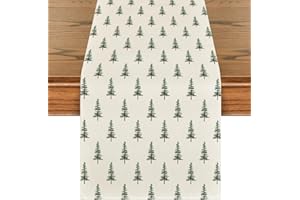 Artoid Mode Beige Xmas Tree Christmas Table Runner, Seasonal Winter Kitchen Dining Table Decoration for Home Party Decor 13x72 Inch