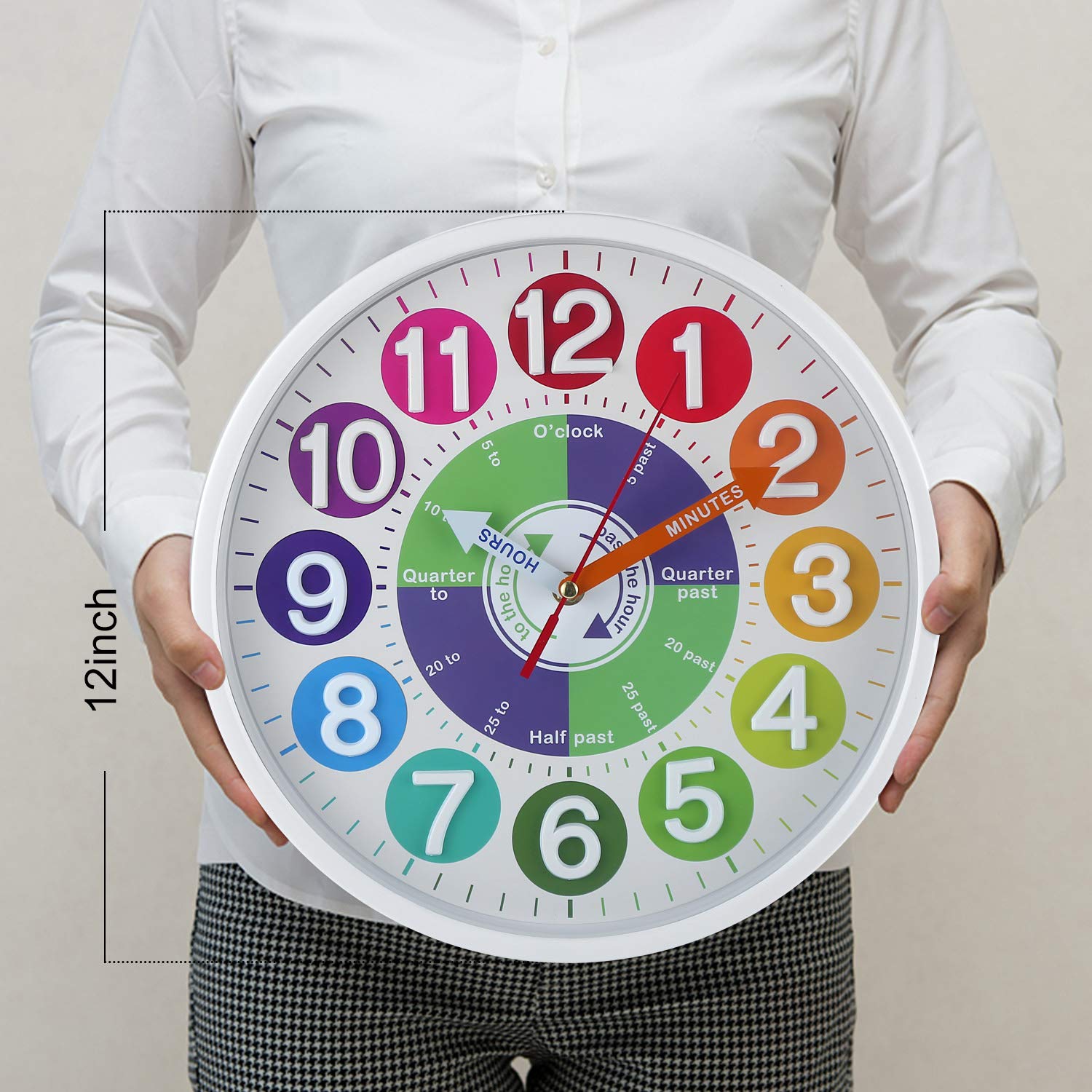 Mua 12" Wall Clock for Kids Learning to Tell Time with 3D Colorful Dial ...