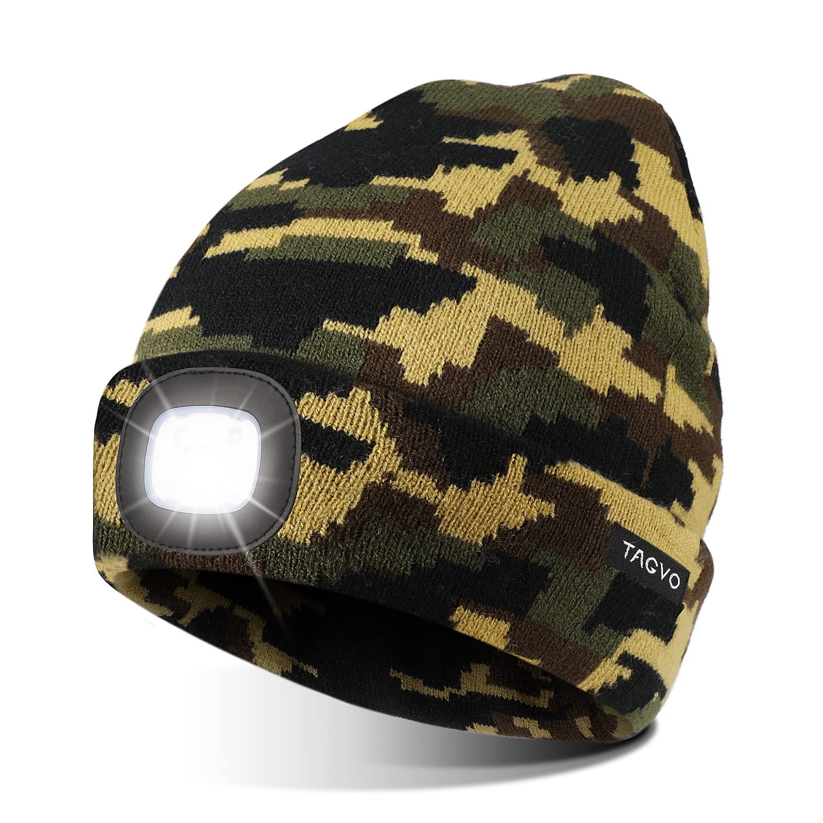 TAGVO Unisex Beanie with The Light, USB Rechargeable LED Headlamp Cap, Hands Free Headlamp Flashlight Hat, Winter Warm Knitted Night Lighted Hat, Gifts for Dad Father Husband
