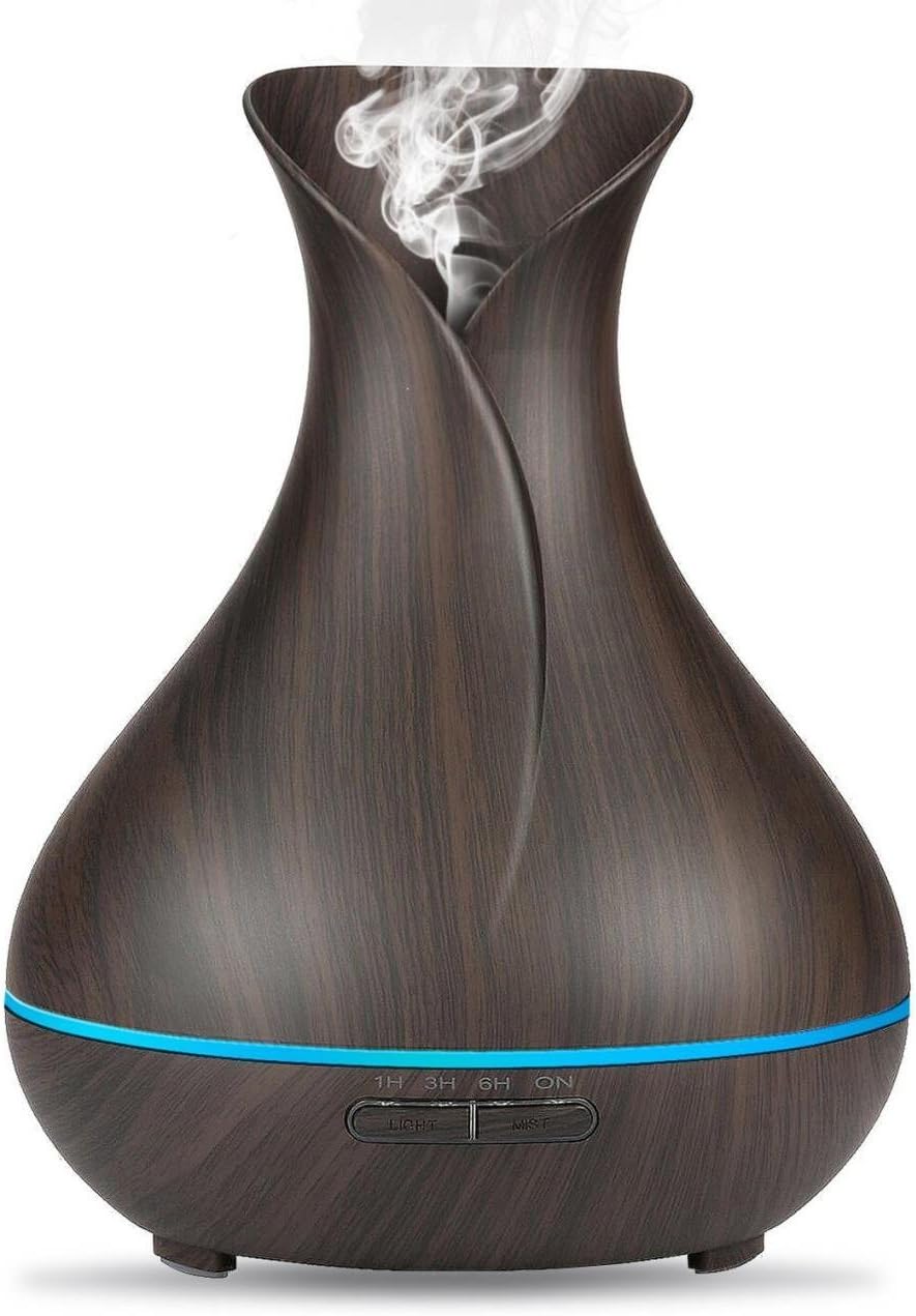 Careeach Aroma Diffuser,Vase Shape 400ml Cool Mist Air Humidifier Ultrasonic Essential Oil Diffuser Air Purifier,7 Color LED Light for Home Yoga Spa Office Bedroom (Dark Wood)