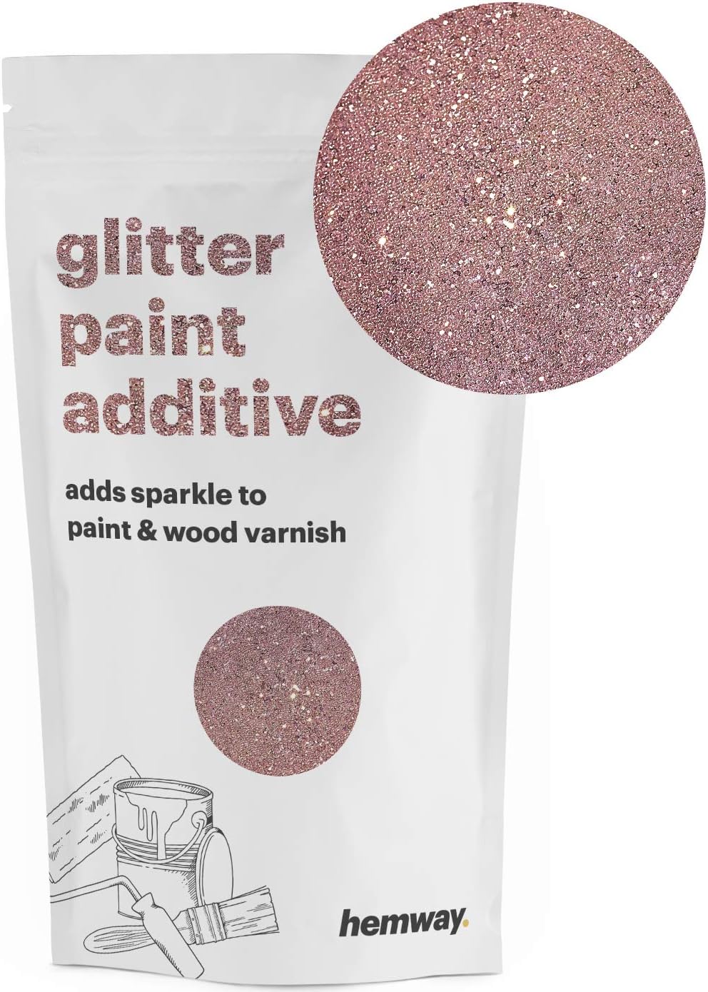 Hemway (Rose Gold) Glitter Paint Additive Crystals 100g/3.5oz for Acrylic Latex Emulsion Paint - Interior Exterior Wall, Ceiling, Wood, Varnish, Dead flat, Matte, Gloss, Satin, Silk
