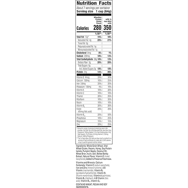WHEATIES PROTEIN BREAKFAST CEREAL, HONEY PECAN, 21G PROTEIN, BREAKFAST OF CHAMPIONS, 16.4 OZ