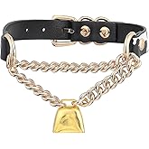 ADEMISHIA Handmade Cow Print Bell Collar Choker Necklace for Women, Adjustable Cow Print PU Leather Buckle Cuban Chain with Gold Bell Necklace, Gothic Cow Outfits Collar for Women