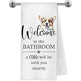 Trenstise Funny Corgi Dog Hand Towels, Corgi Lover Gifts for Women Men, Welcome to The Bathroom Dog Decorative Hand Towels for Bathroom Restroom, 16x24 Inch