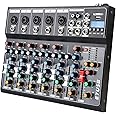 Dj Mixers 7 Channel Audio Mixer Sound Board with Bluetooth, Usb Audio Interface with 48V Phantom Power Sounds Mixer Board with FX Reverb Delay Effect for Streaming