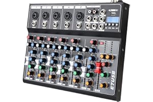 JINDAAUDIO Dj Mixers 7 Channel Audio Mixer Sound Board with Bluetooth, Usb Audio Interface with 48V Phantom Power Sounds Mixer Board with FX Reverb Delay Effect for Streaming
