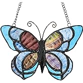 Zedesey Blue Butterfly Suncatcher for Window Stained Glass Window Hanging Butterfly Gift for Mom, Women, Mother's Day