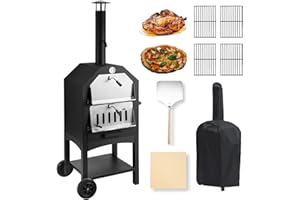 Dawmilon Outdoor Pizza Oven, Wood-Fired Pizza Oven Portable Patio Pizza Maker with Pizza Stone, Pizza Peel, Grill Rack, and Waterproof Cover for Backyard Camping