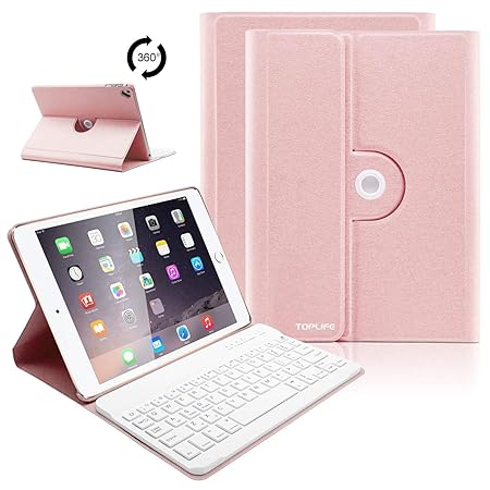 iPad Tastatur-Hülle für iPad 2018(6. Generation), iPad 2017(5.Generation), iPad Pro 9.7, iPad Air& Air 2-360 Grad Drehung, Abnehmbare Leise Tastatur - Ultra Slim Case -QWERTZ Layout (Champagner)