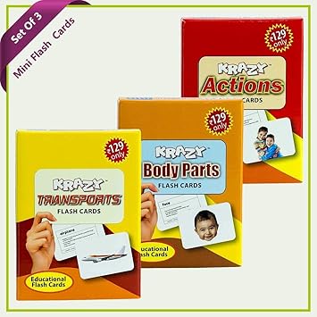 Krazy Combo Mini Transport, Body Parts and Action Flash Cards - Set of 3
