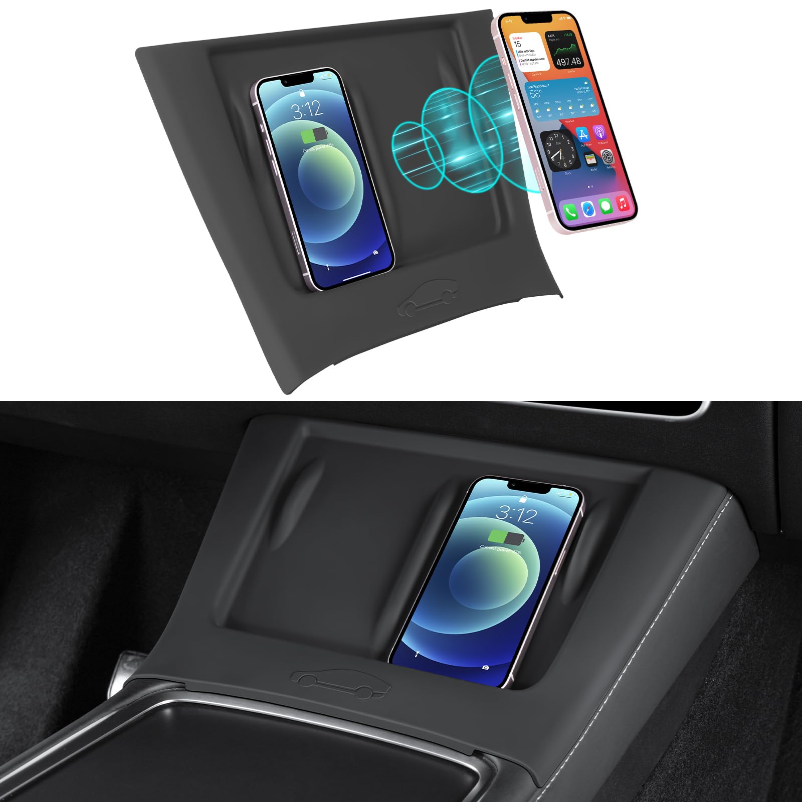 Photo 1 of KUNIST Upgrade Center Console Wireless Charger Silicone Mat for Tesla Model 3 2021-2023 Model Y 2021-2025 Anti-Slip Protective Pad Interior Accessories