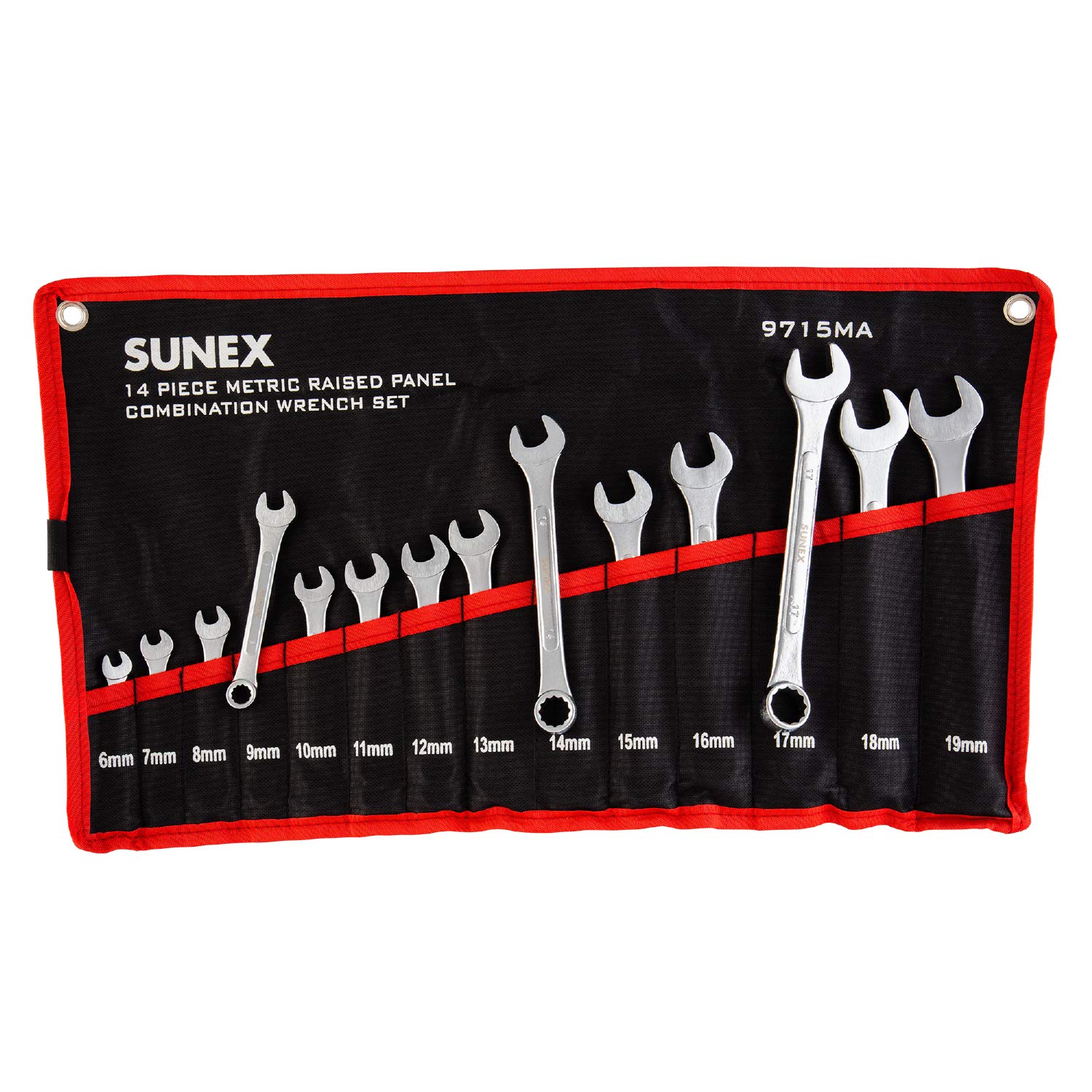 Sunex Tools 9715A Metric Raised Panel Combination Wrench Set, 14 Piece