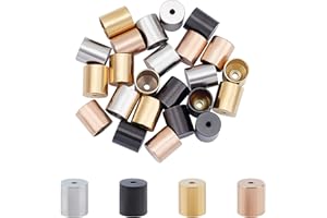 UNICRAFTALE About 24pcs 4 Colors Environmentally Vacuum Plating Column End Cap 8mm Long Metal Cord End Caps Stainless Steel Cord Caps Leather Cords Ends Bead Cap for DIY Jewelry Making
