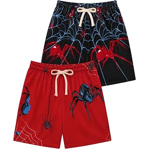 Cuffbow 2 Pcs Boy Swim Trunks Spider Beach Shorts Kids Bathing Suit | Quick Dry for 4-5 Years Beach Pool, Swimming Trunks & B