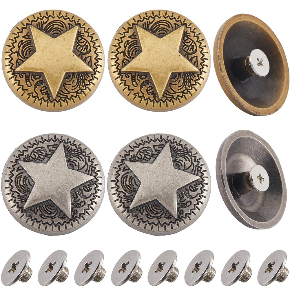 GORGECRAFT 1 Box 10 Sets 2 Colors Star Decorative Buckles Vintage Concho Screw Back Hollow Out Buttons Replacement Round Metal Buckle Castings for DIY Leather Sewing Craft Purse Bags Decor 26mm