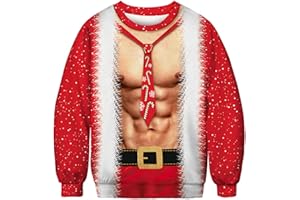 BOVOSHA Couples Ugly Christmas Sweater Men 3D Muscle Xmas Sweatshirts Women Novelty Funny Shirt Pullover