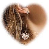 W WEILIRIAN Bohemian Heart Dangle Earrings Sparkly Heart Earrings Dot Crystal Earrings Gold Love Heart Earrings Shining Heart Drop Earrings Jewelry for Women and Girls Gifts